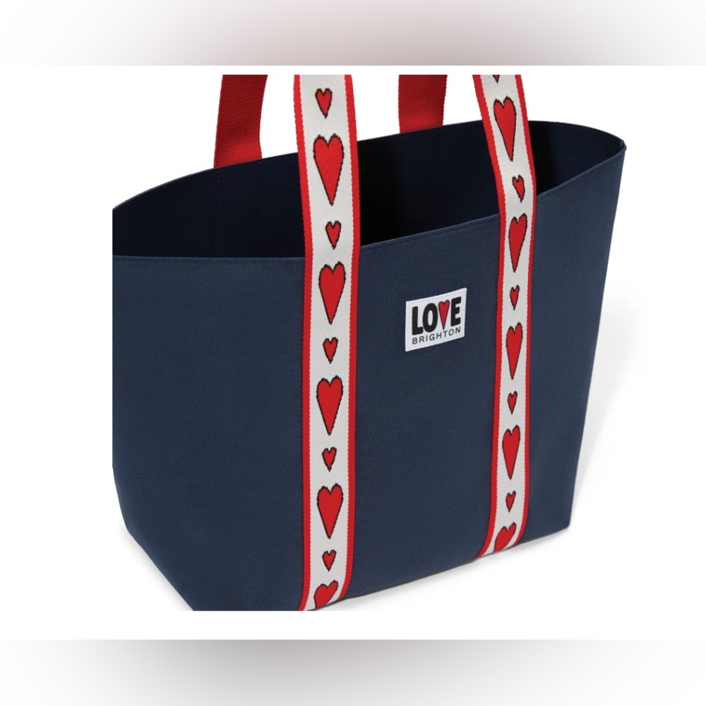 💙❤️ BRIGHTON Retired Velveteen Love Tote Blue and Red Heart Bag - Picture 4 of 9